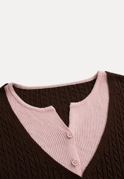 Two Tone Cable Knit Cardigan for Women