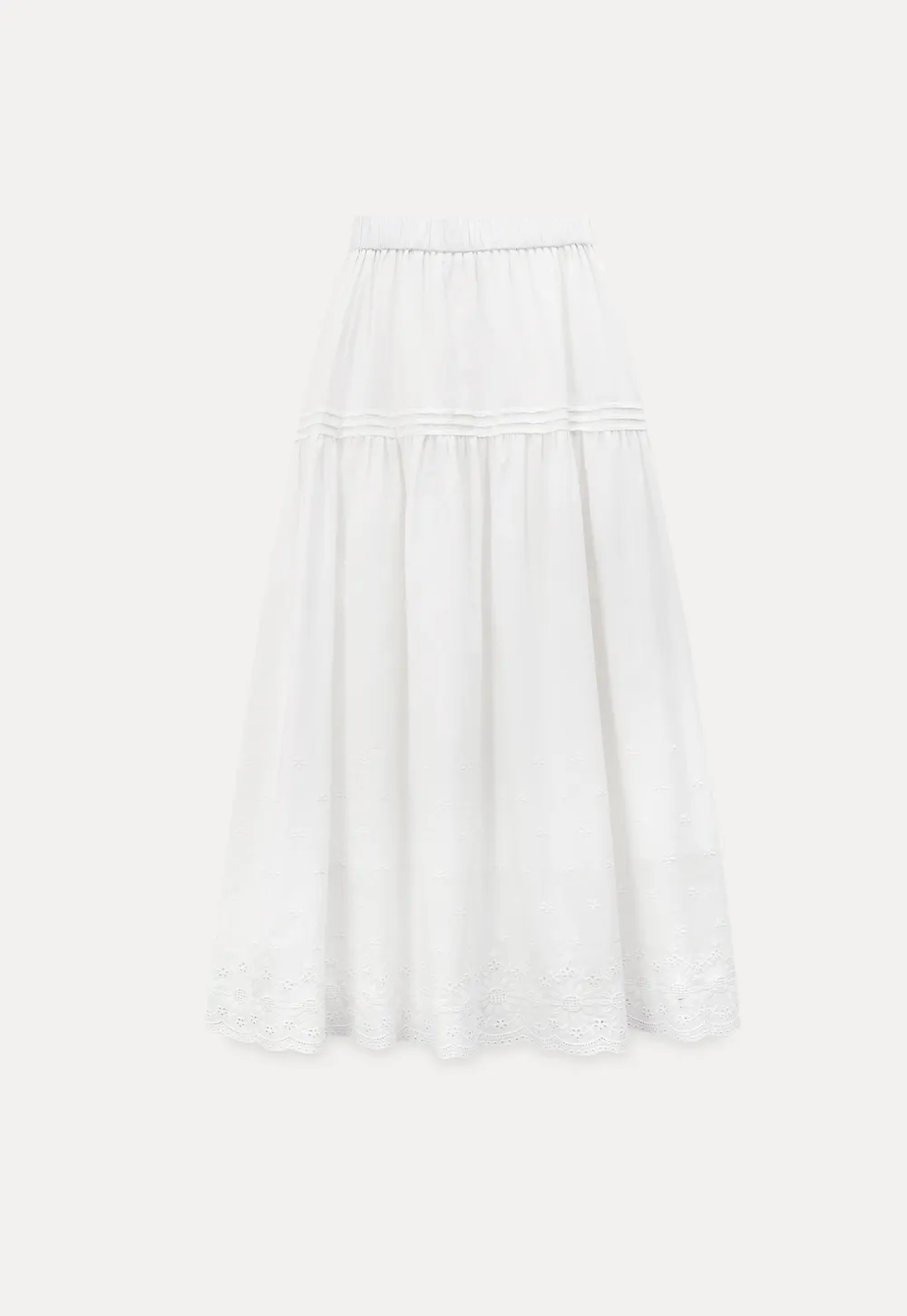 Tiered A-line Midi Skirt with Pleated Detail