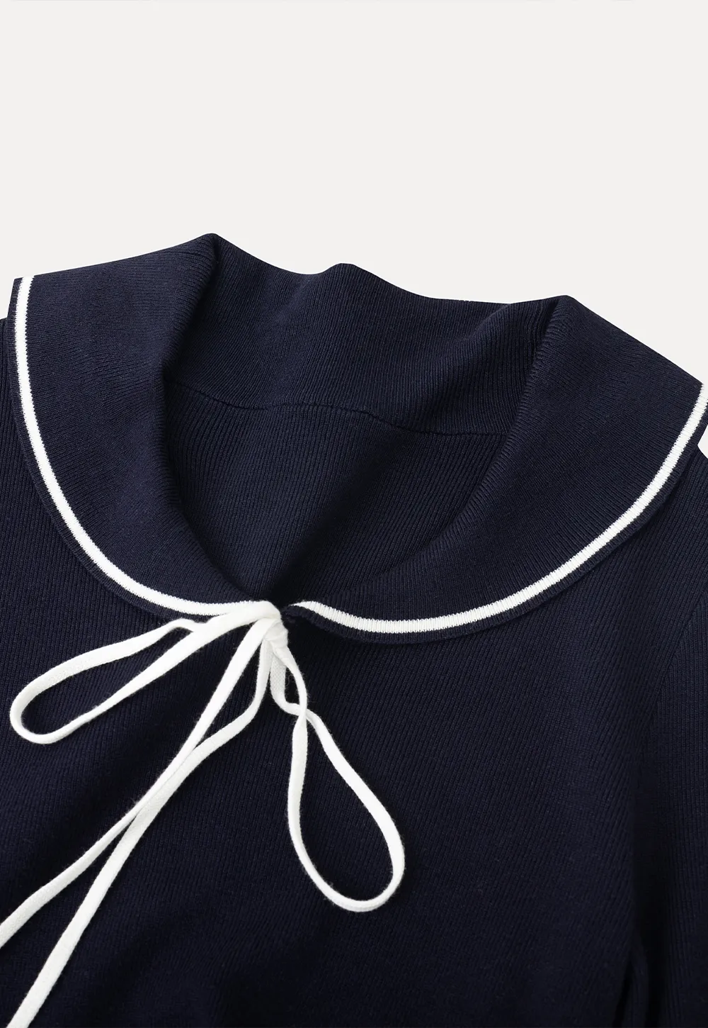 Knit Sweater with Collar and Tie Detail