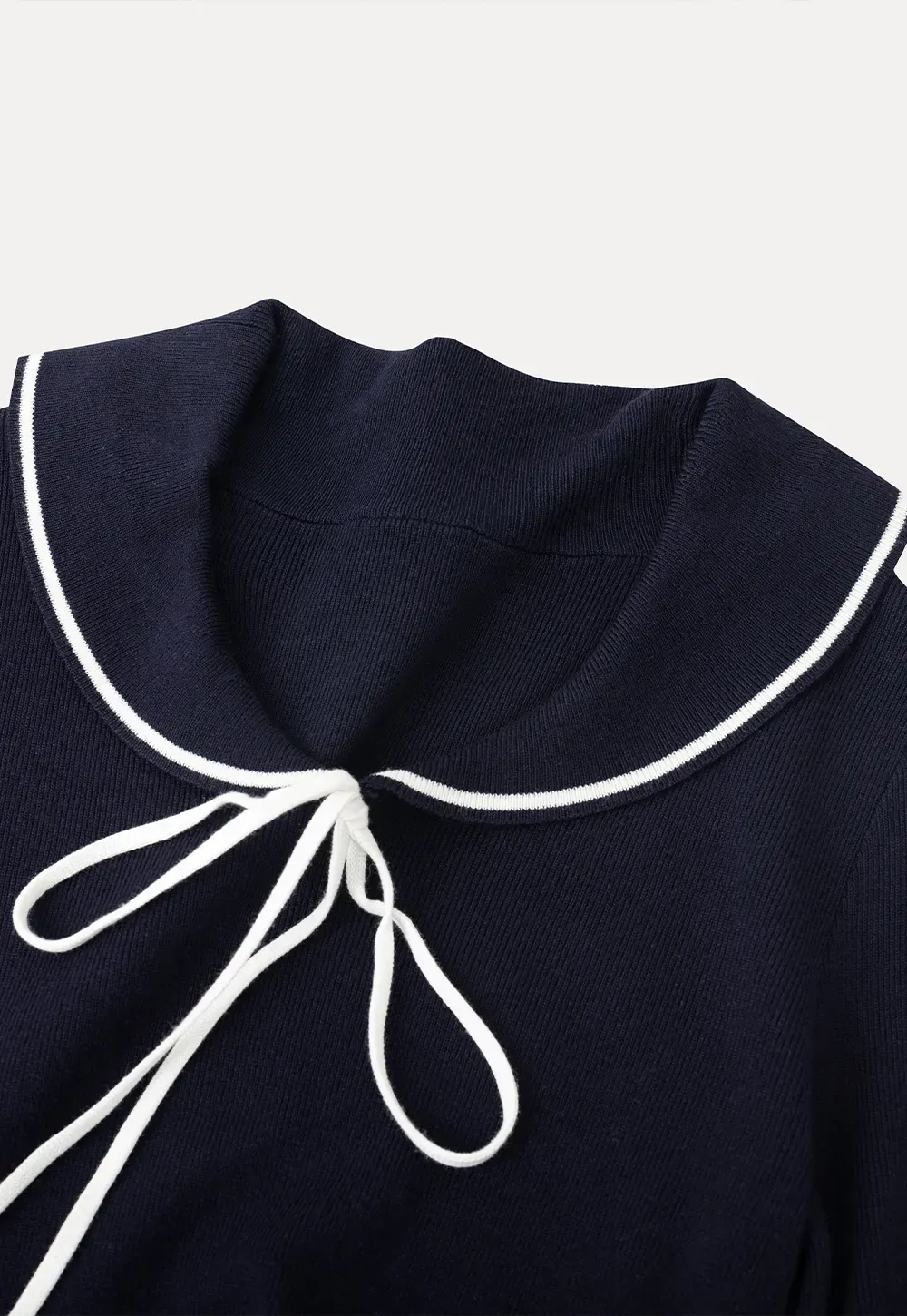 Knit Sweater with Collar and Tie Detail