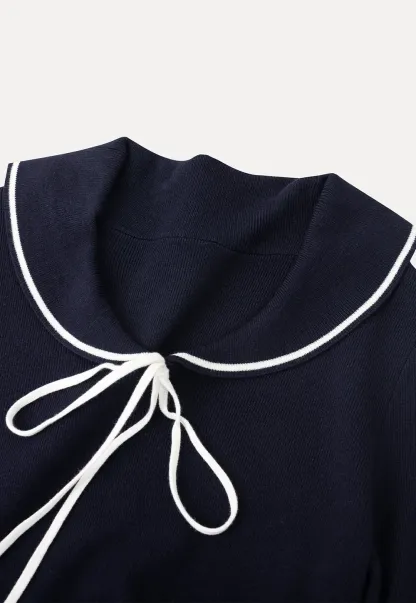 Knit Sweater with Collar and Tie Detail