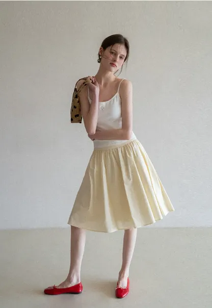 A-line pleated midi skirt with waistband