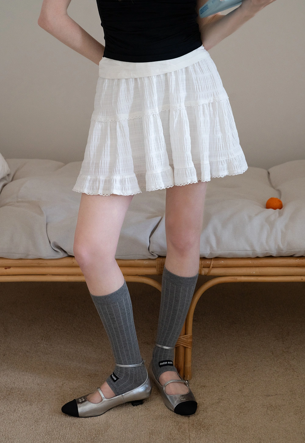Lace-Trim White Tiered Skirt