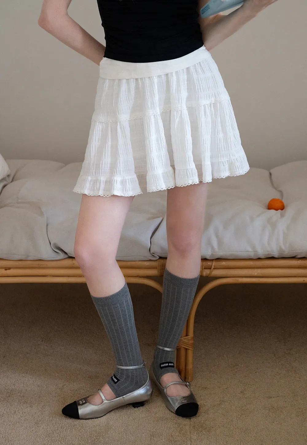 Lace-Trim White Tiered Skirt
