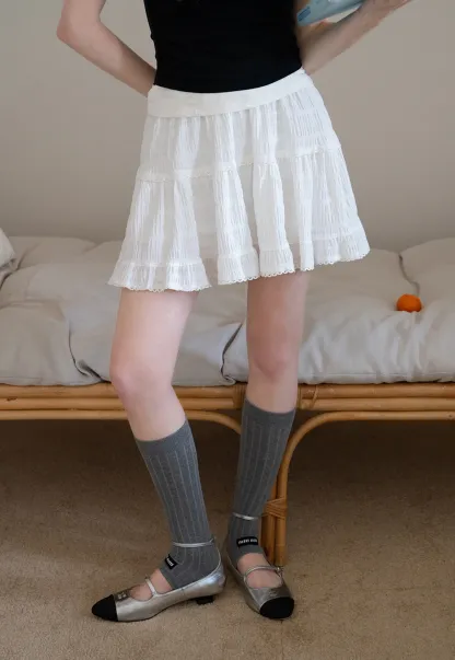 Lace-Trim White Tiered Skirt