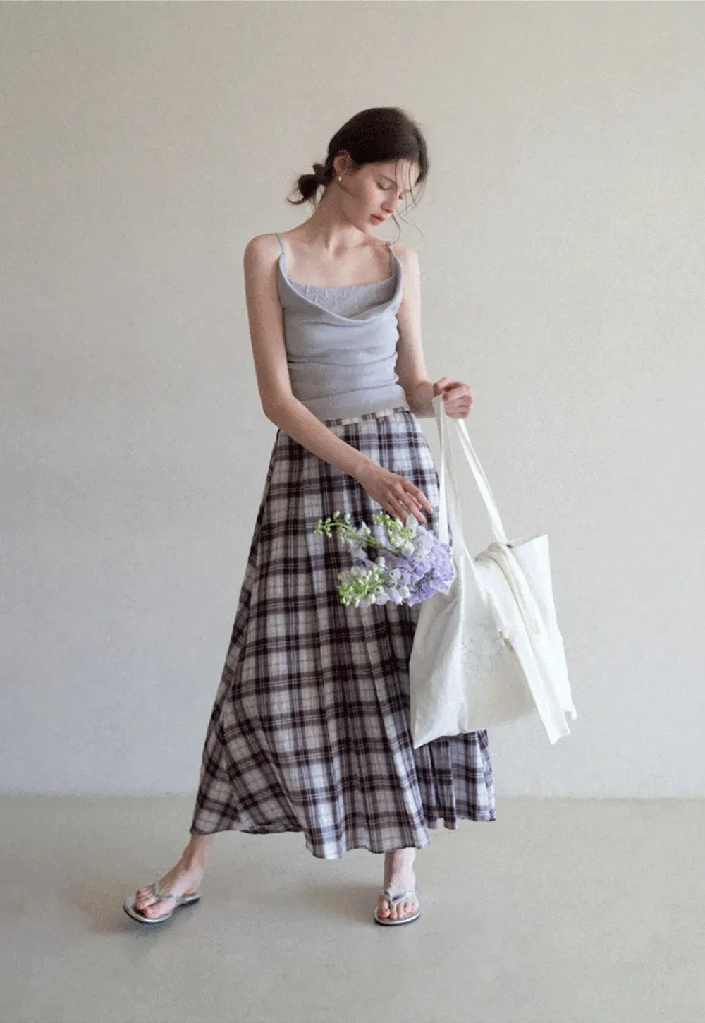 Plaid Pleated Midi Skirt