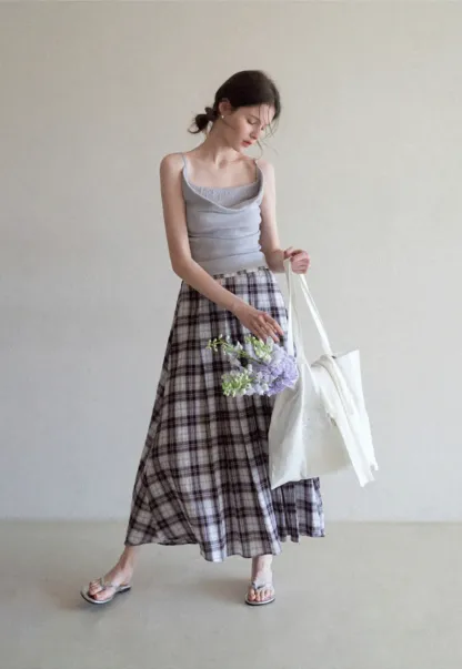 Plaid Pleated Midi Skirt