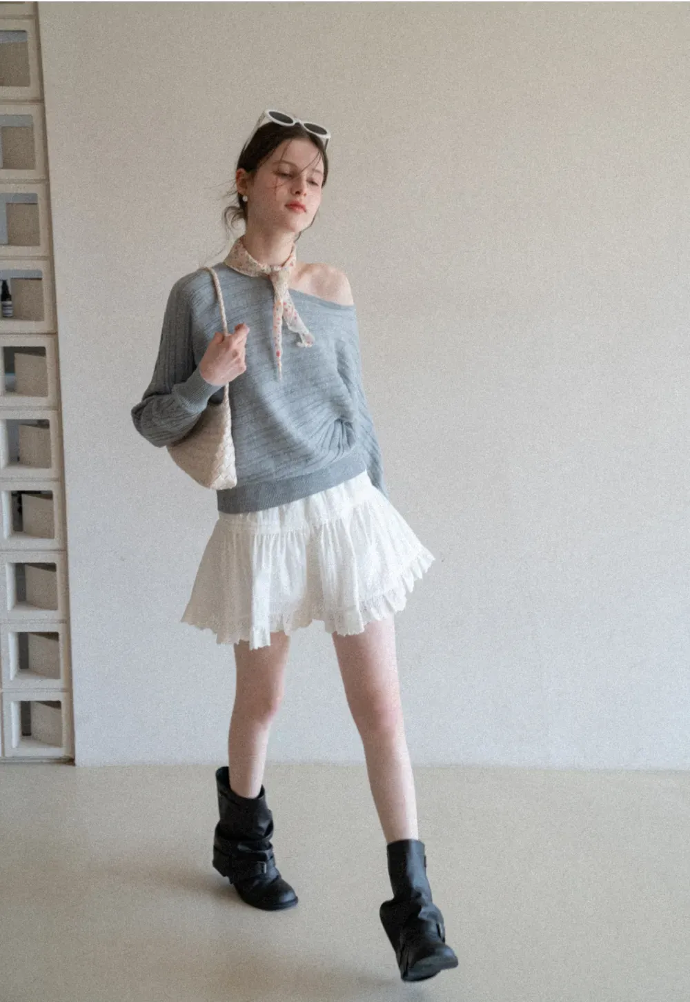 Eyelet Trimmed Tiered Skirt with Ruffled Hem