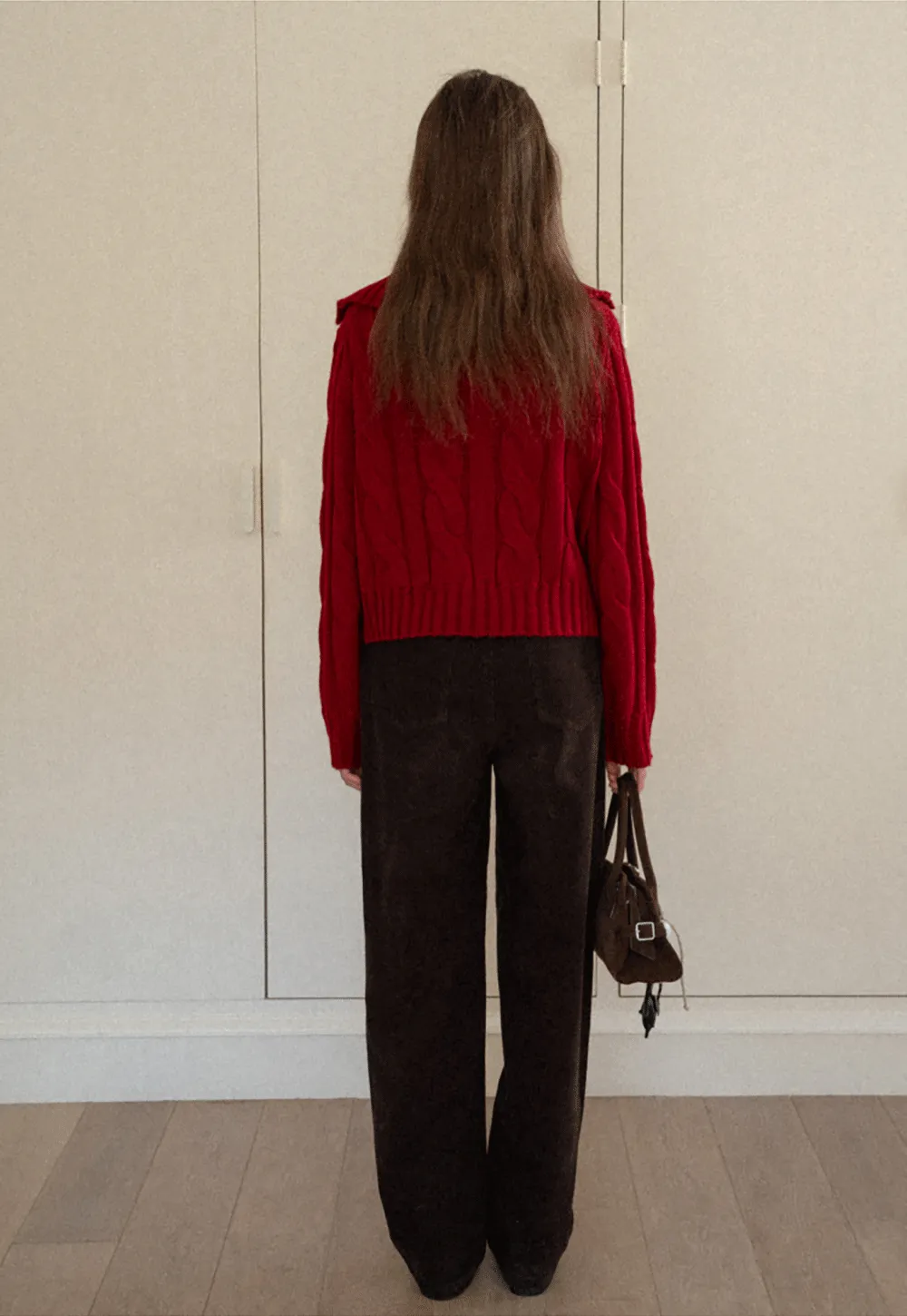 Cable Knit Turtleneck Sweater with Ribbed Sleeves and Hem