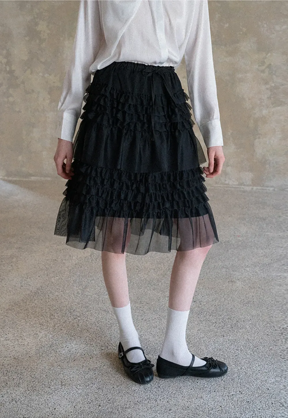 Tiered Ruffled Sheer Skirt with Drawstring Waist
