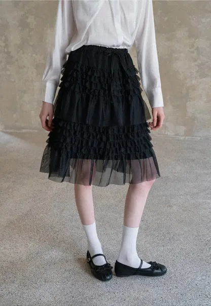 Tiered Ruffled Sheer Skirt with Drawstring Waist