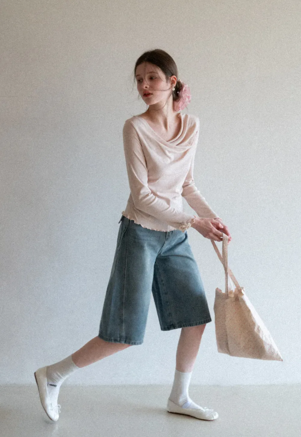 Wide Leg Denim Shorts with Belt and Back Pockets