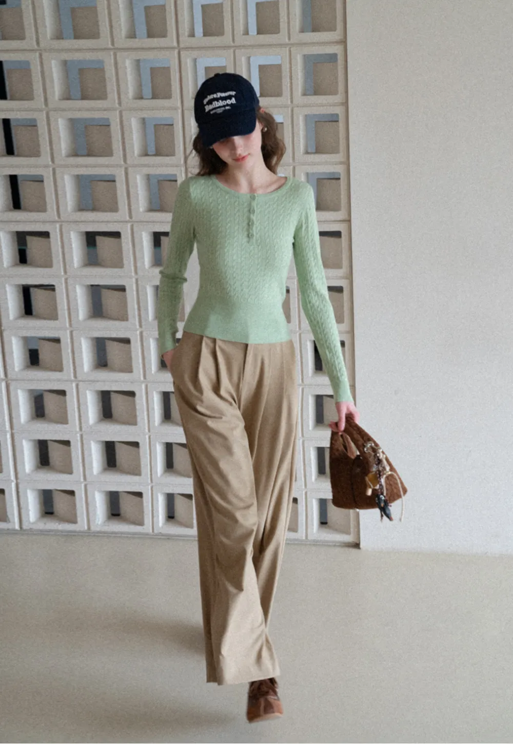 Cable Knit Long Sleeve Sweater with Button Detail