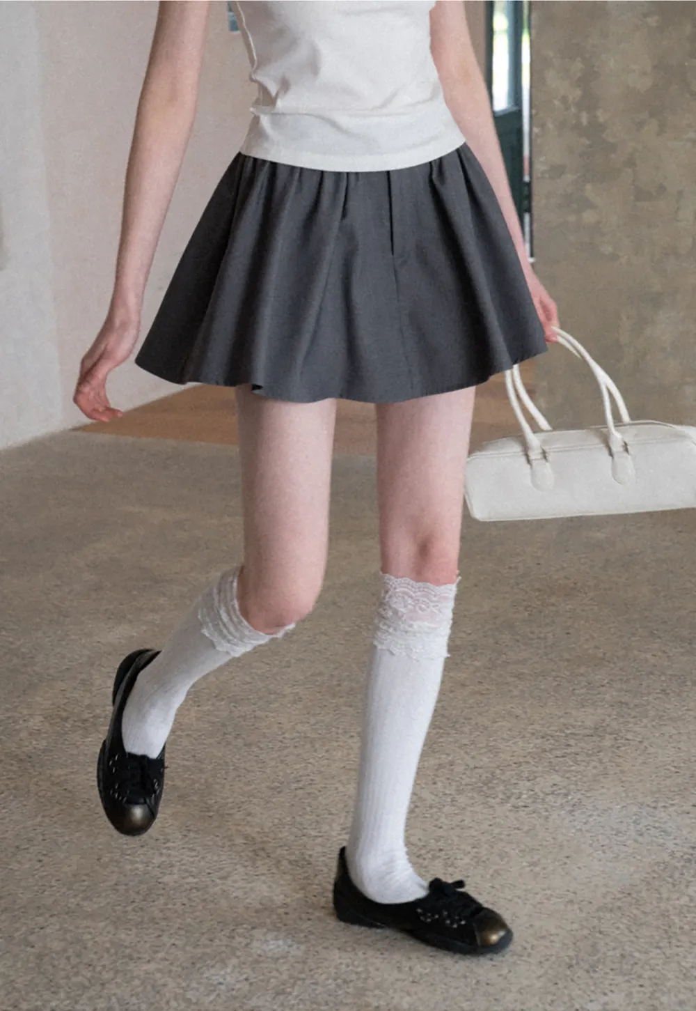 Pleated A-line Mini Skirt with Waistband