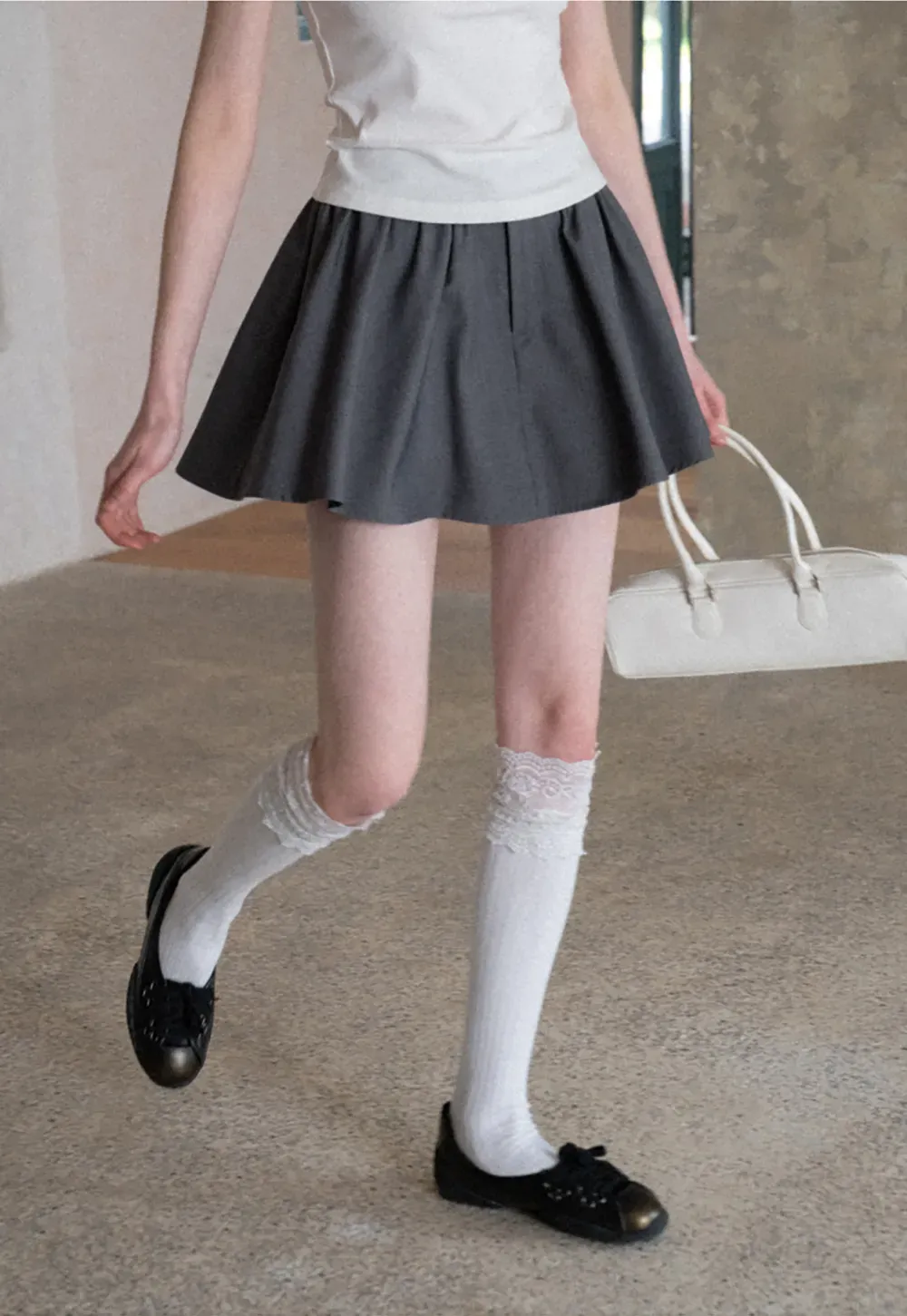 Pleated A-line Mini Skirt with Waistband