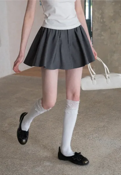 Pleated A-line Mini Skirt with Waistband