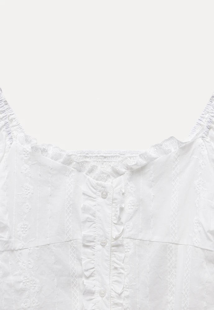 Women’s Puff Sleeve Ruffle Button Blouse