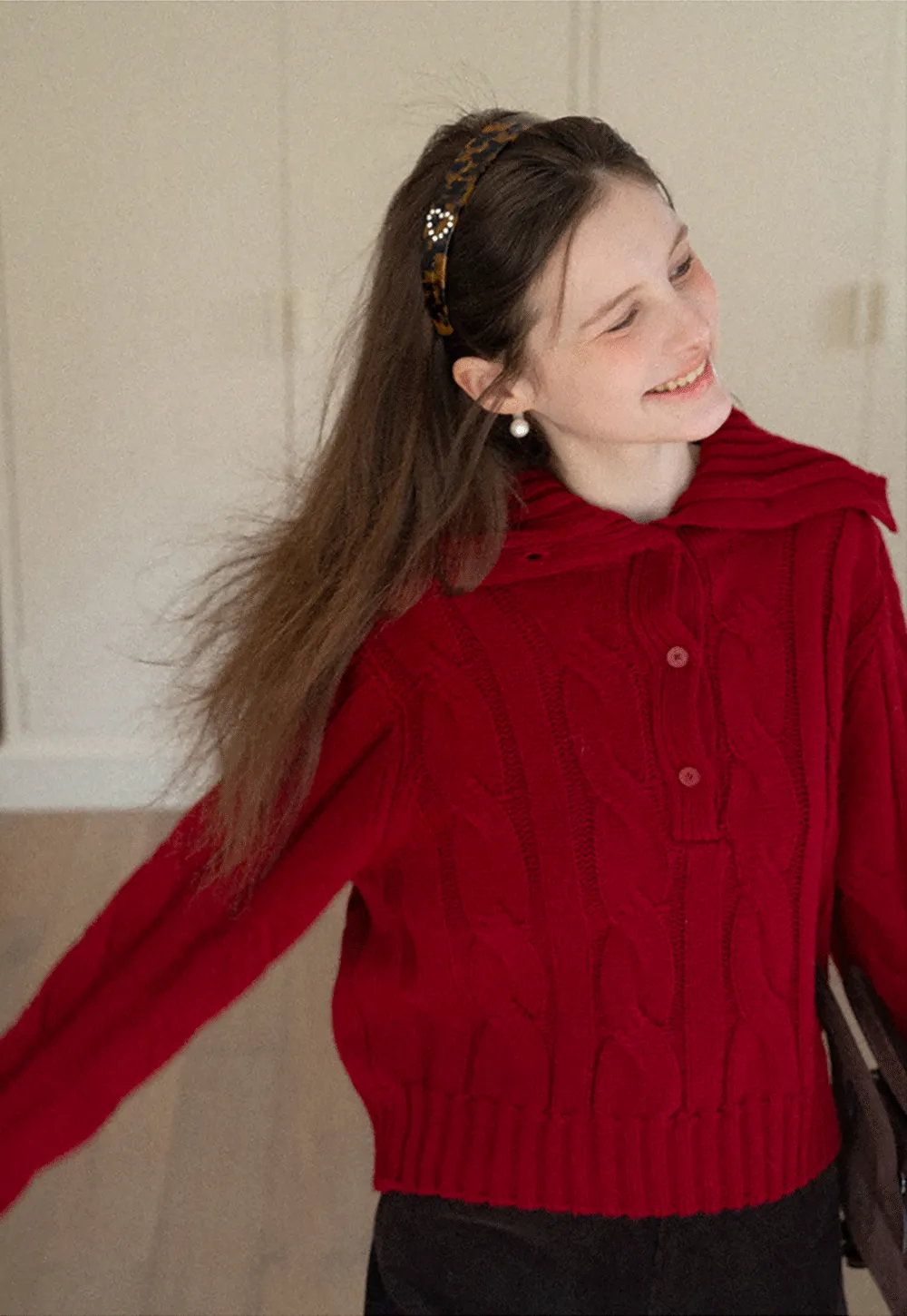 Cable Knit Turtleneck Sweater with Ribbed Sleeves and Hem