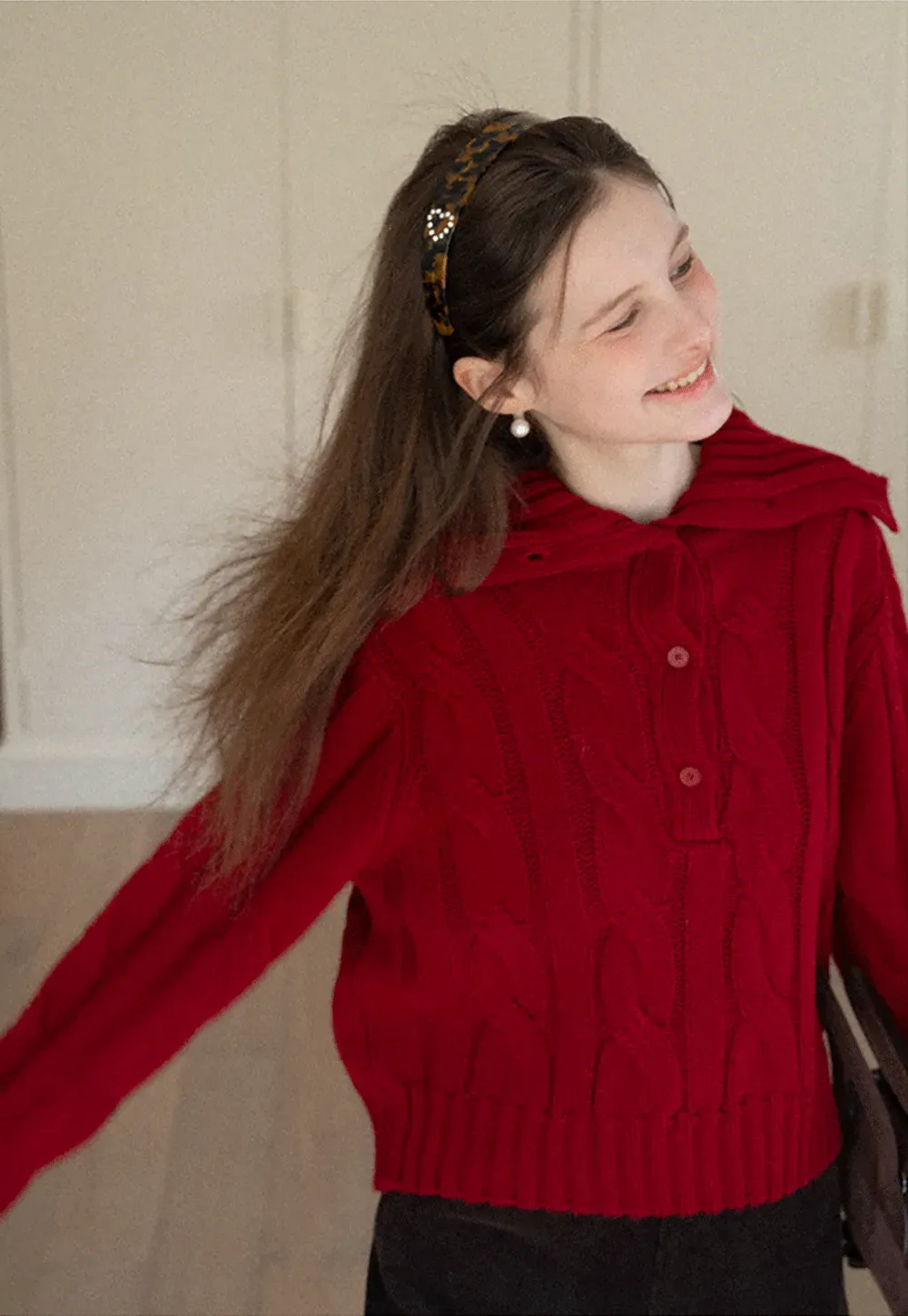 Cable Knit Turtleneck Sweater with Ribbed Sleeves and Hem