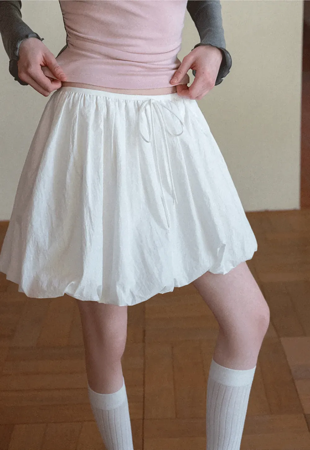 Puffed skirt with drawstring waist