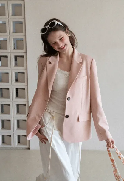 Short Jacket with Notched Collar and Sleeve Buttons