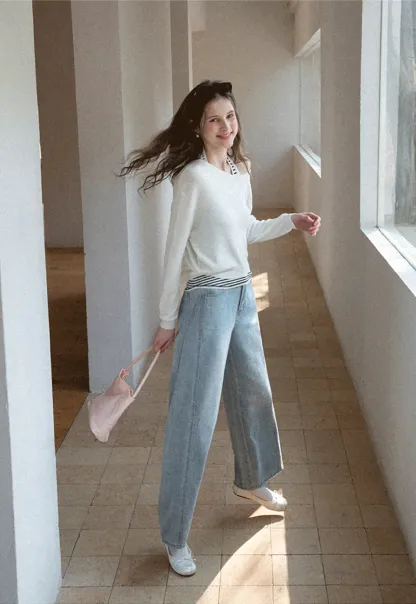 Wide leg jeans with subtle dot embellishments