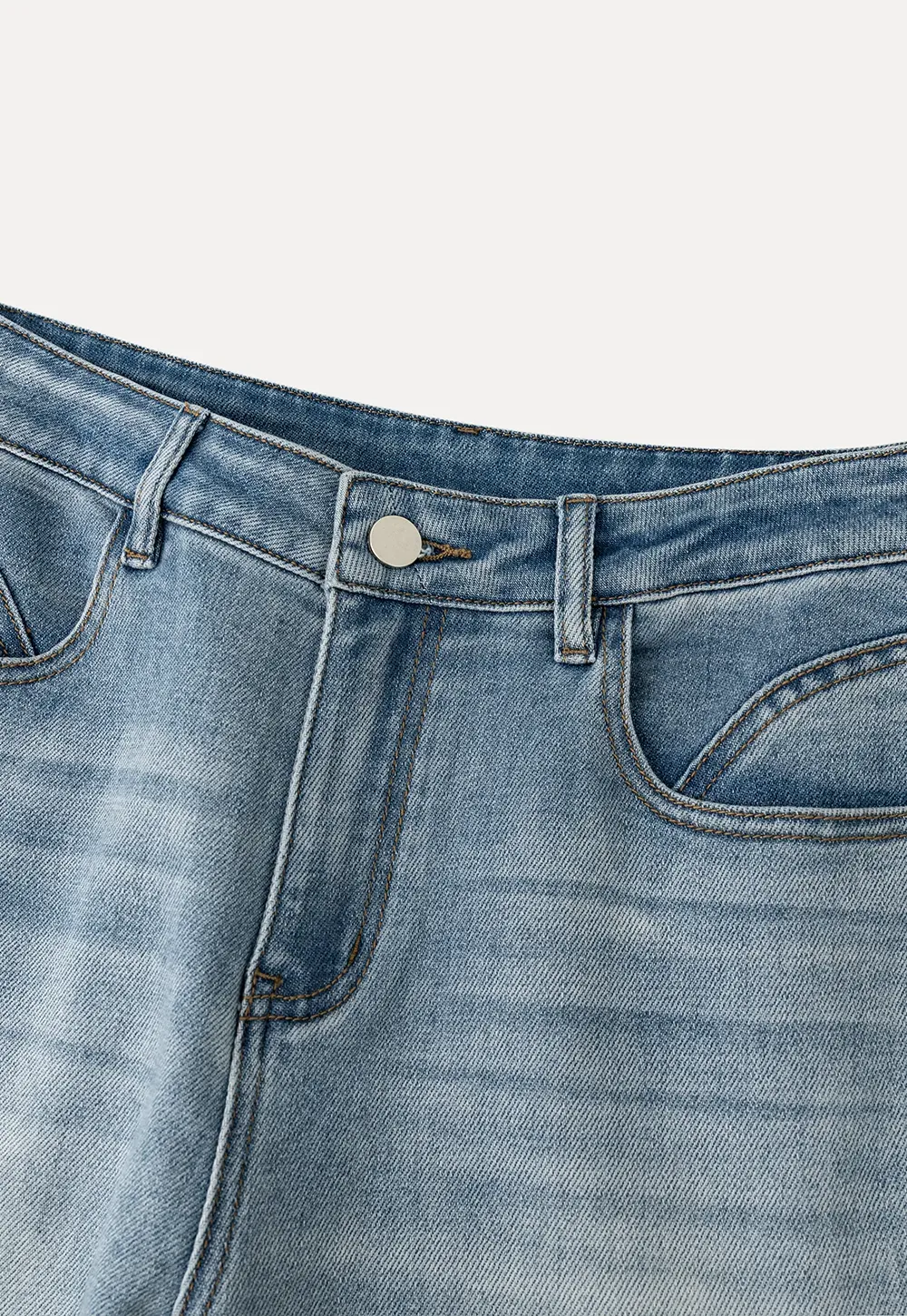 Wide leg flared denim jeans with front pockets