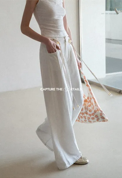 Casual Pants with Wide Legs and Pleats