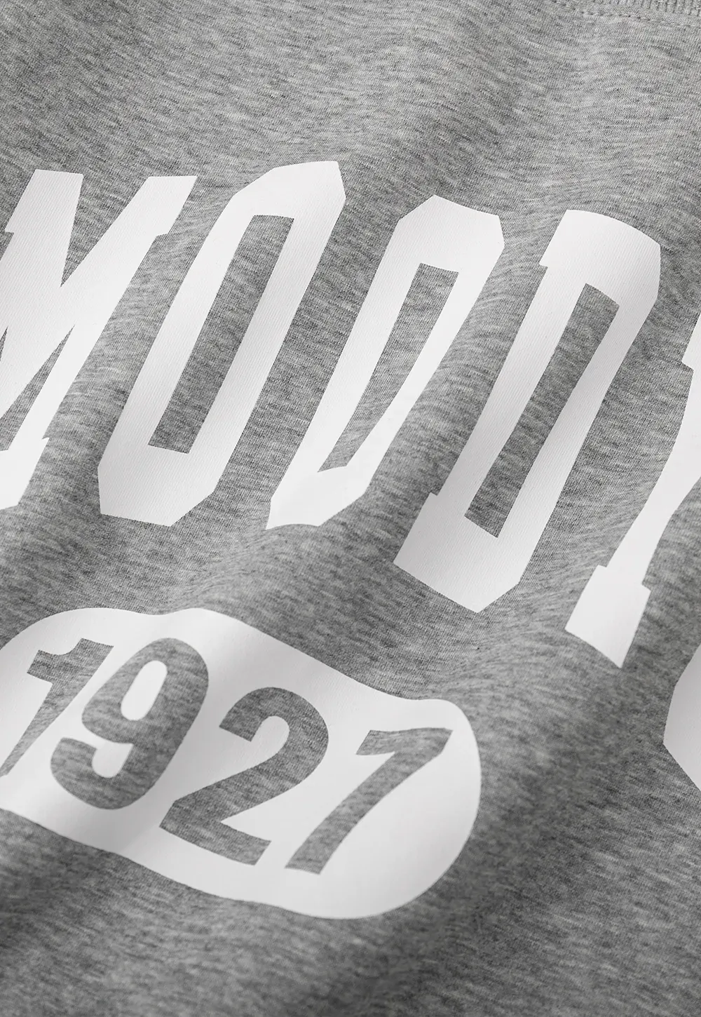 Gray Off Shoulder Sweatshirt with Bold Lettering and Year Print