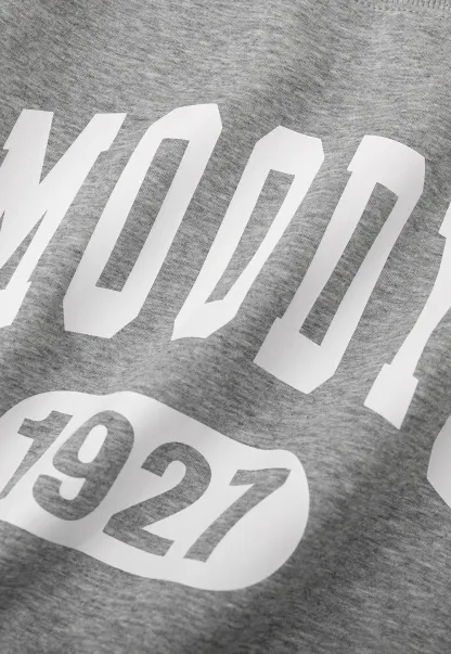 Gray Off Shoulder Sweatshirt with Bold Lettering and Year Print