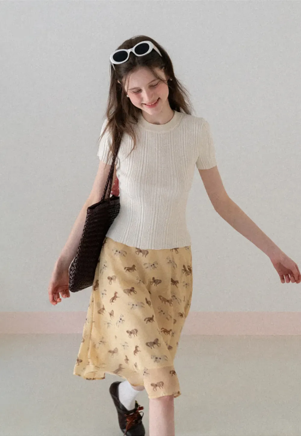 Horse Print Flared Midi Skirt