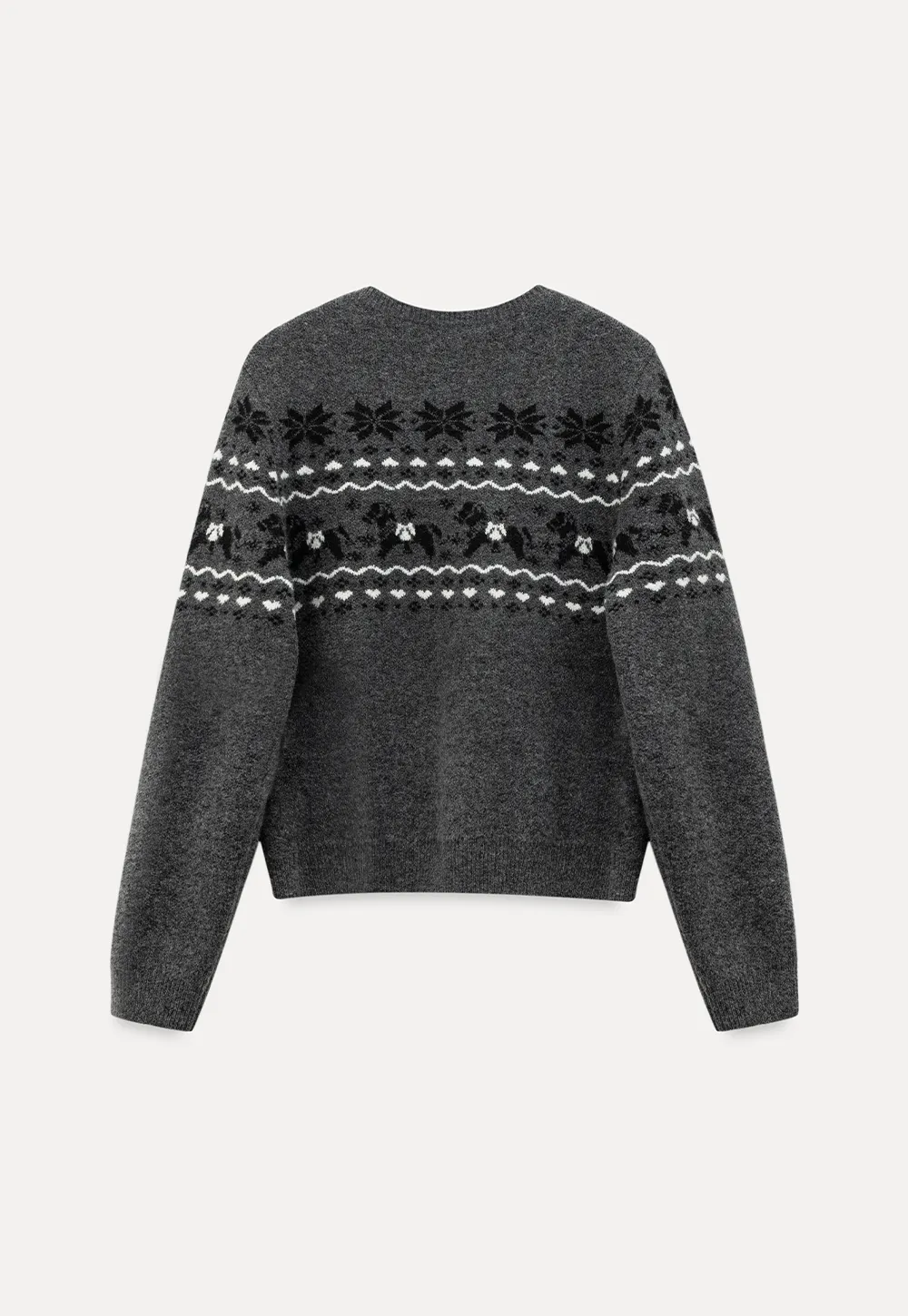 Winter Fair Isle Knit Sweater with Snowflake and Animal Pattern