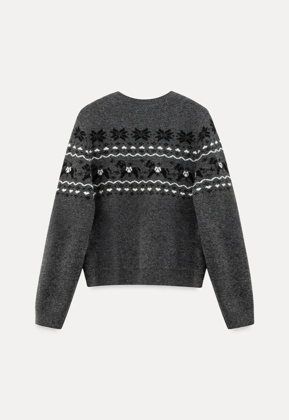 Winter Fair Isle Knit Sweater with Snowflake and Animal Pattern