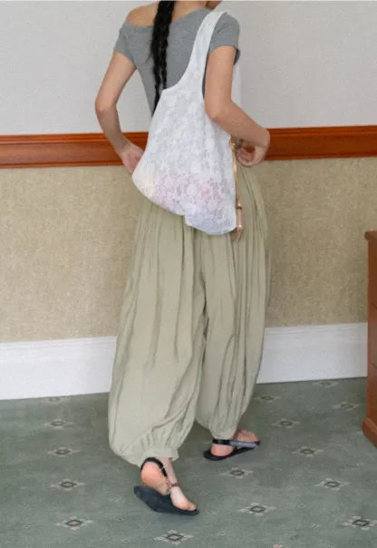 Loose Fit Elastic Waist Wide Leg Pants