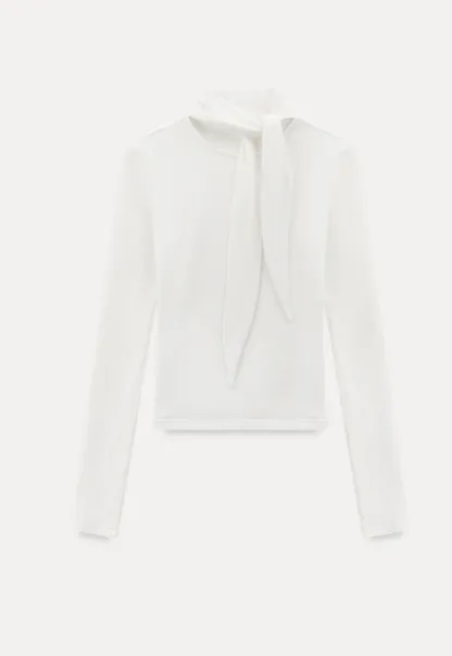 Tie Neck Long Sleeve T-Shirt Top