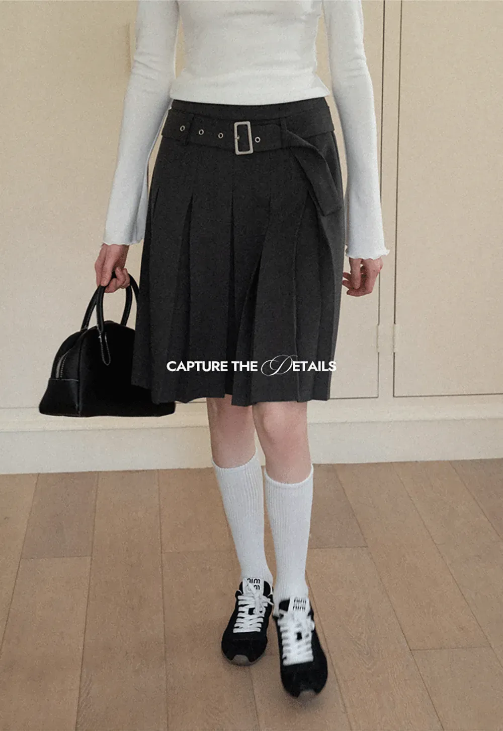 Pleated A Line Skirt with Belt Detail