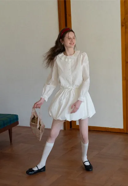 Ruffled Collar Long Sleeve Button Up Shirt