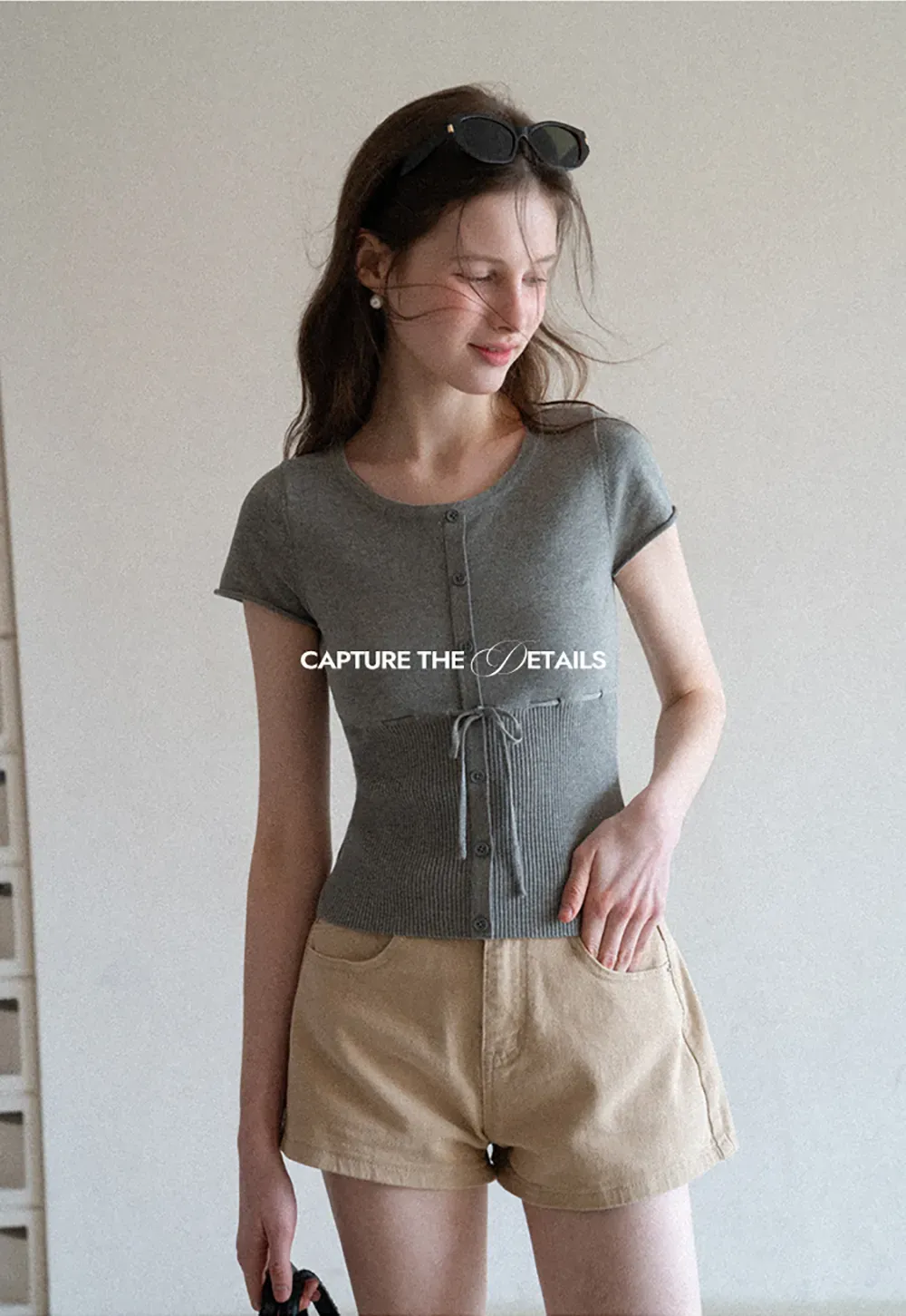 Short Sleeve Knit Cardigan with Front Buttons and Waist Tie