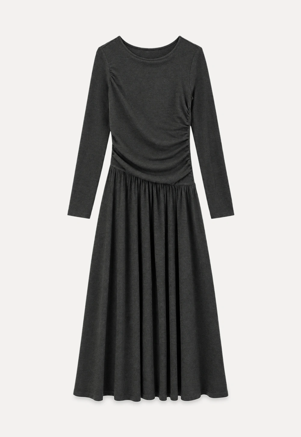 High Waist Pleated Long Sleeve Knit Dress