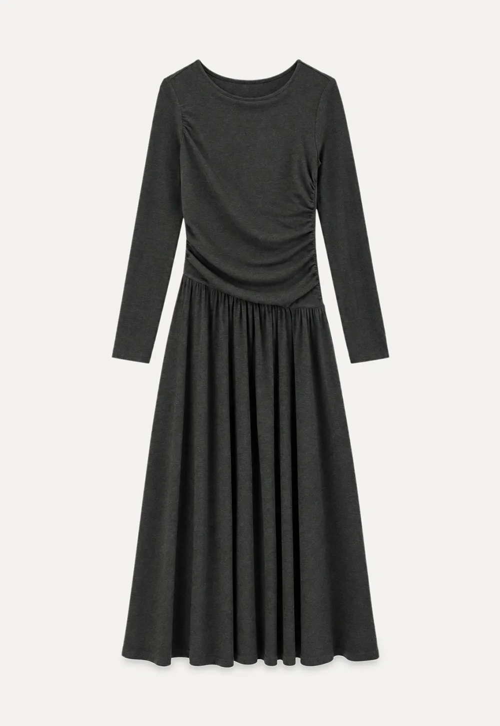 High Waist Pleated Long Sleeve Knit Dress
