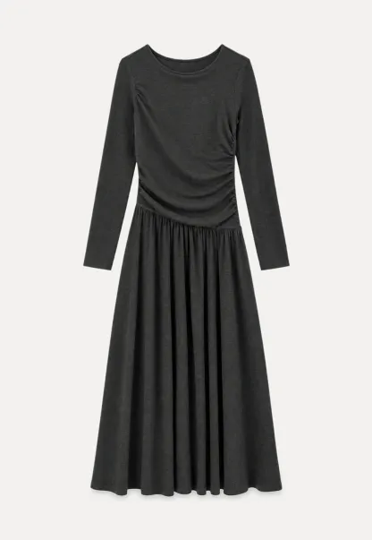 High Waist Pleated Long Sleeve Knit Dress