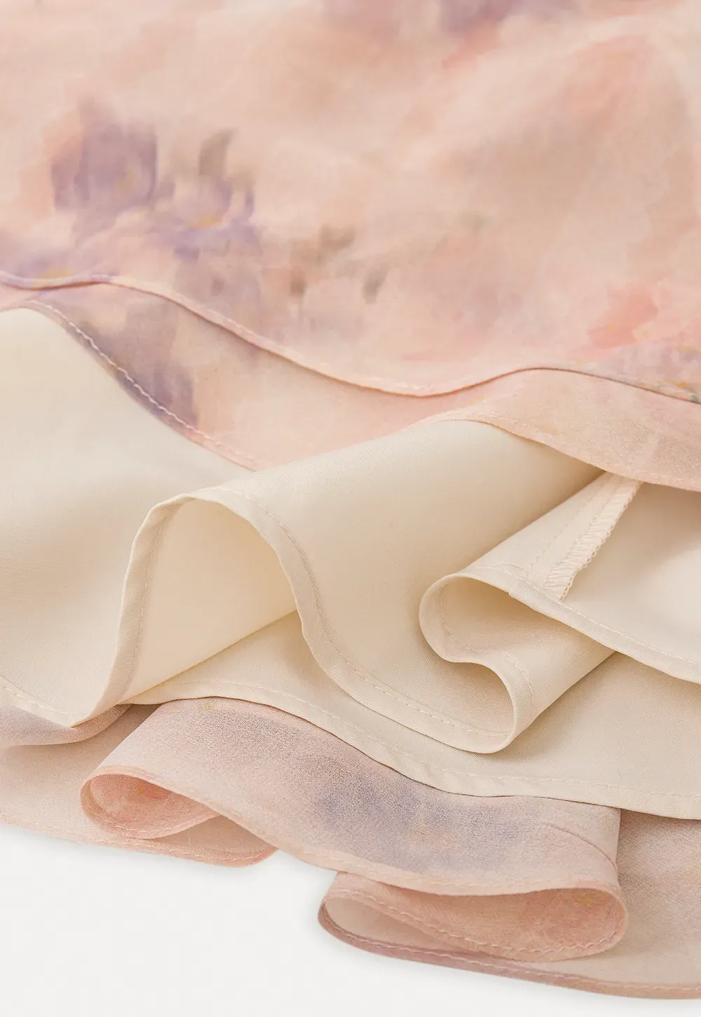 Floral Print Ruffled Neck Long Sleeve Dress