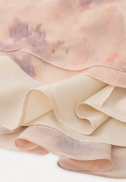 Floral Print Ruffled Neck Long Sleeve Dress