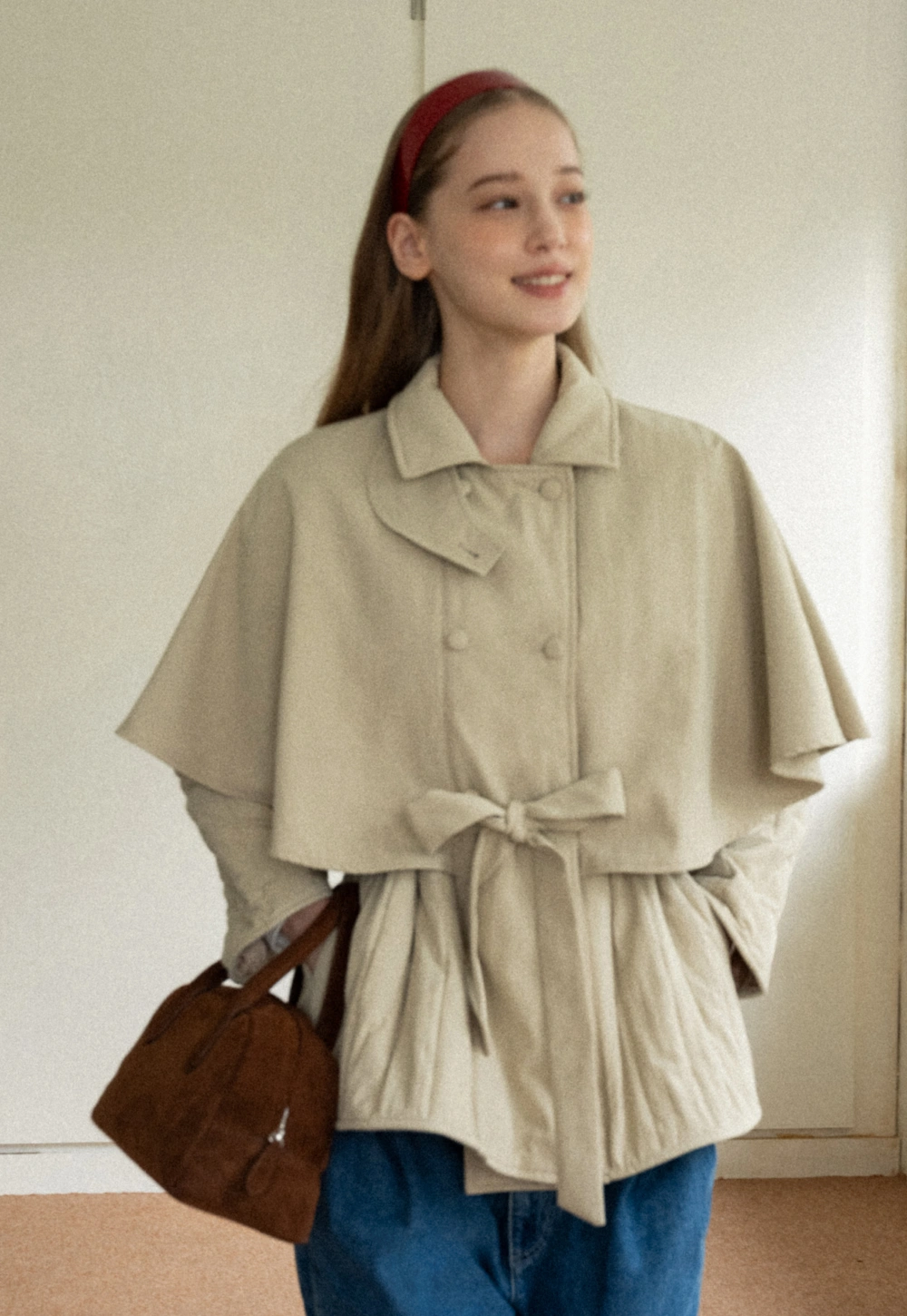 Trench Coat with Belt and Cape Sleeves for Women