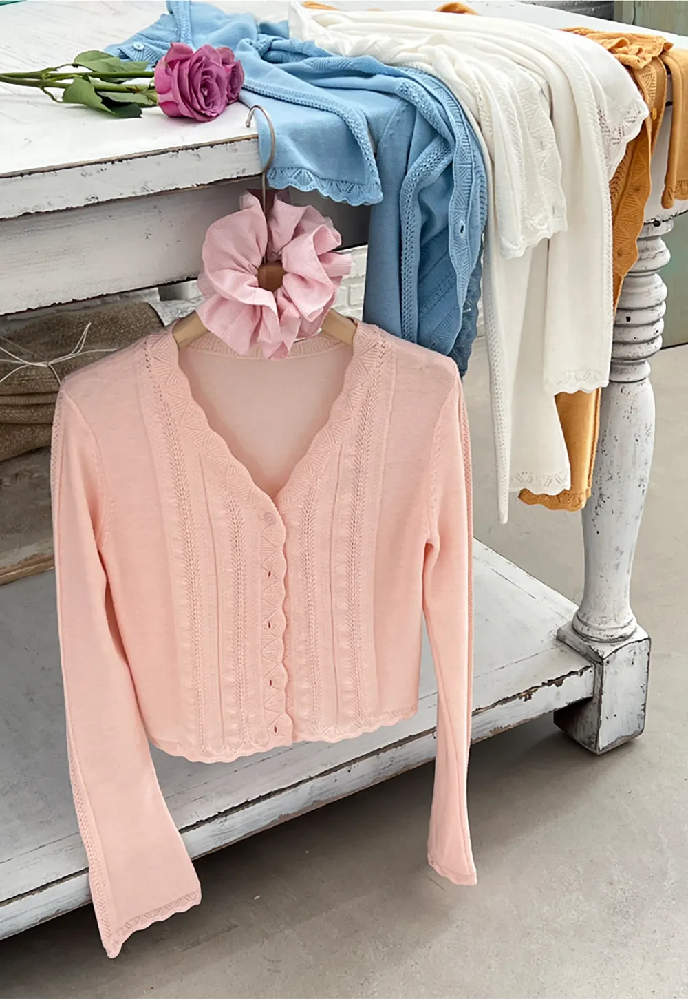 Long Sleeve Knit Sweater with Lace Trim