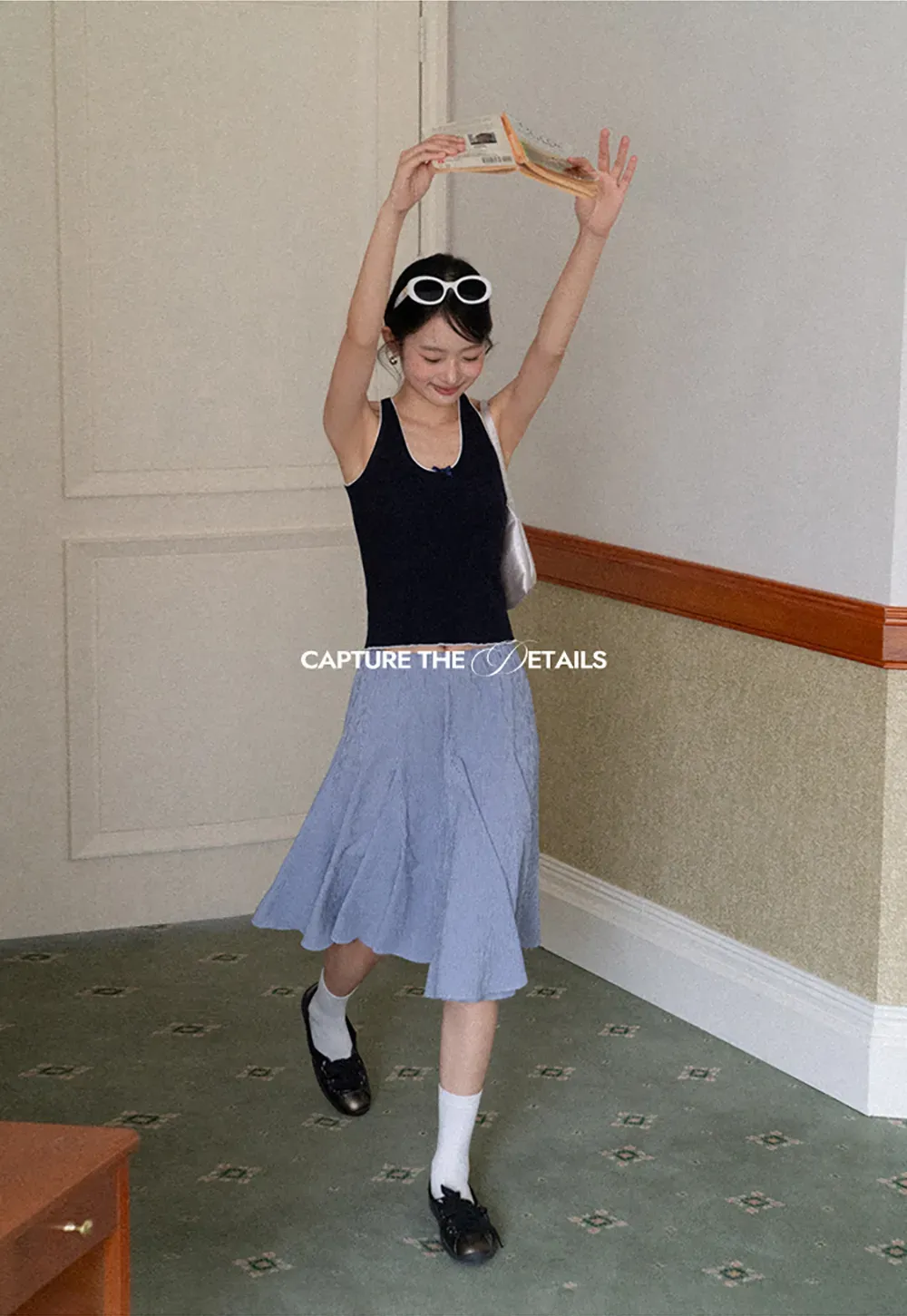 Gingham Pleated Flared Skirt