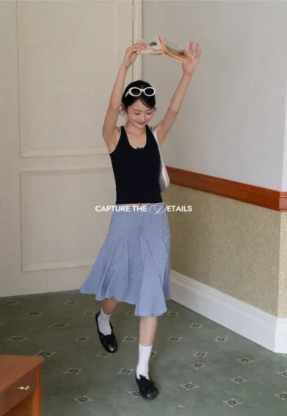 Gingham Pleated Flared Skirt