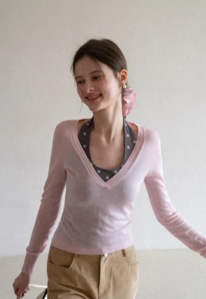 Woolen Knit Sweater and Polka Dot Tank Top