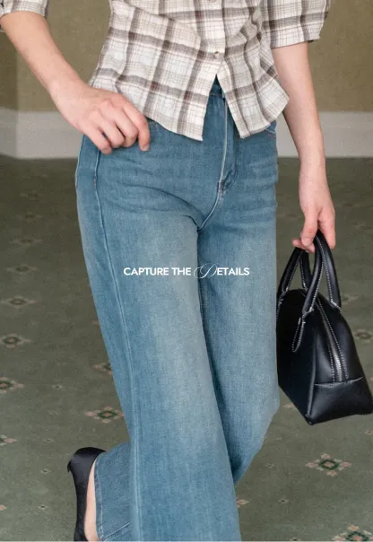 Flared Cut Denim Jeans with High Waist