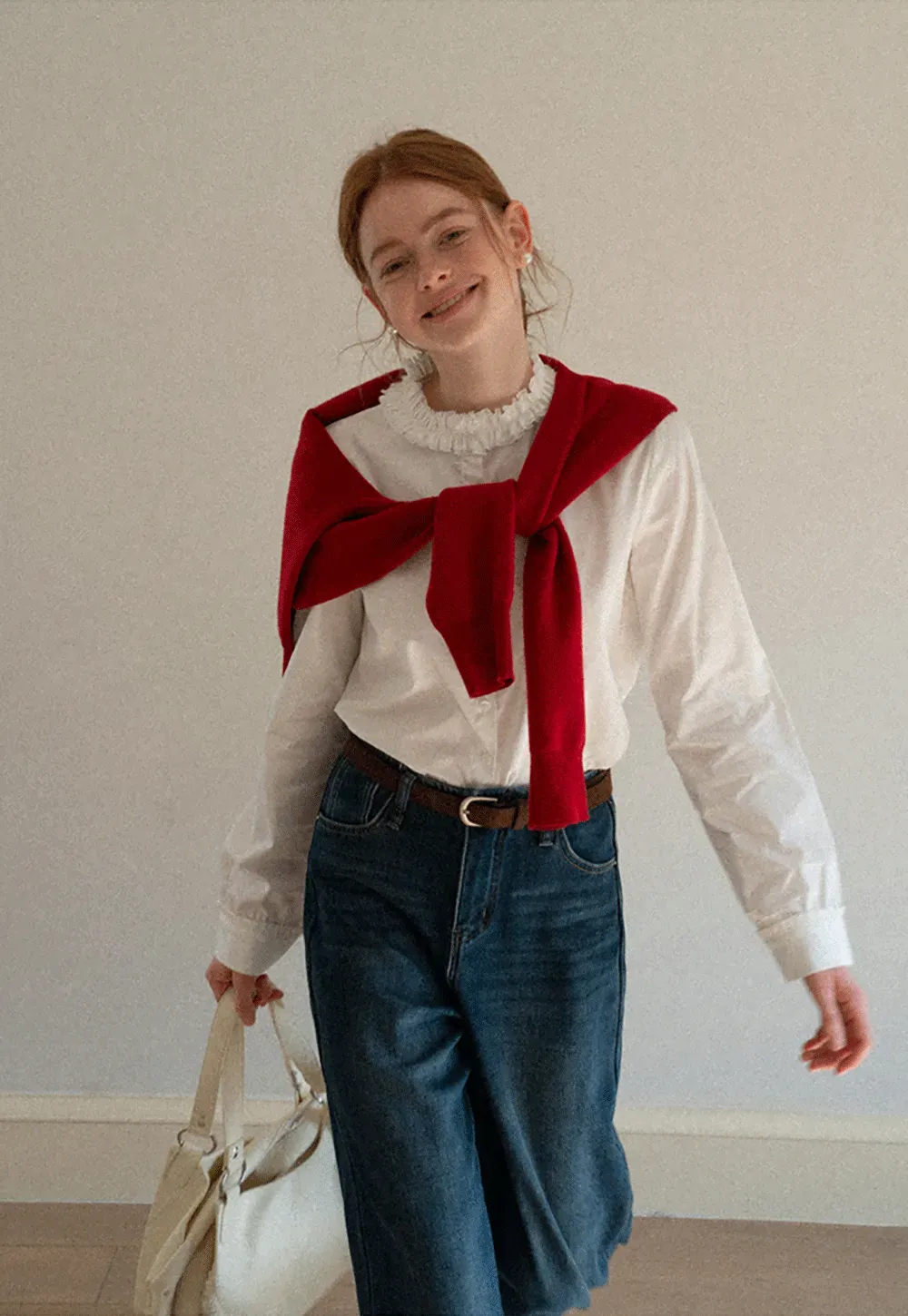 Elegant Blouse with Ruffled Collar and Cuffs